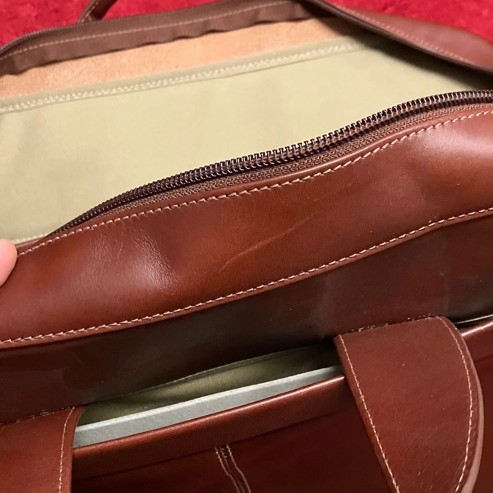 Alliance Collection Leather Briefcase/Attache w Shoulder Strap, Light Brown